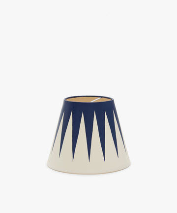 Untitled 3, Hand-painted Lampshade. Dark blue and white star motif on raw linen lampshade, alt view.