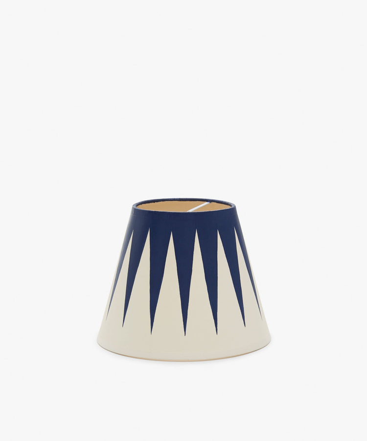 Untitled 3, Hand-painted Lampshade. Dark blue and white star motif on raw linen lampshade, alt view.