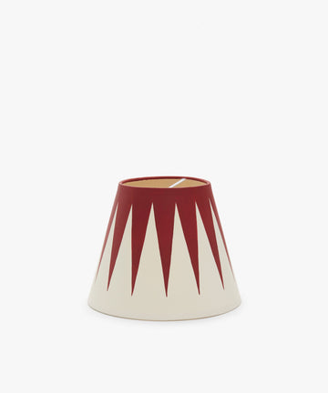 Untitled 3, Hand-painted Lampshade. Red and white star motif on raw linen lampshade, alt view
